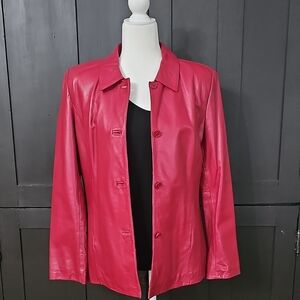 Alfani Women's Bright Pink Leather Button-Up Jacket